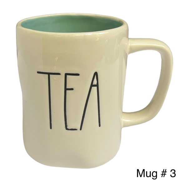 Rae Dunn Other - Rae Dunn TEA Mug White Teal Interior Black Large Letter Dimples NWT 2017 OG